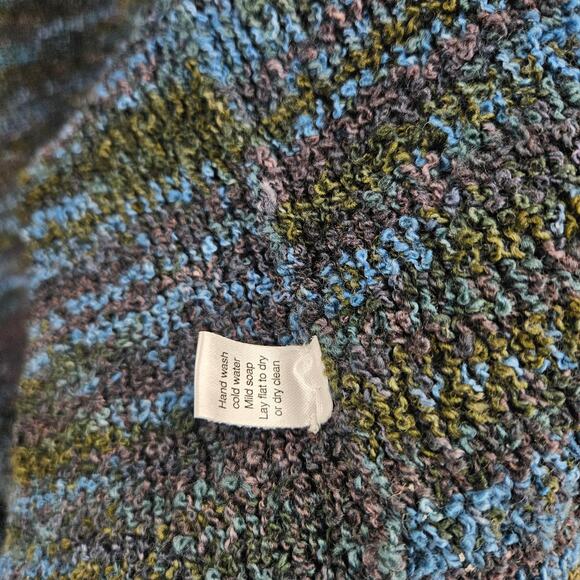 Peruvian Connection Cardigan Sweater Green Blue 100% Wool Button Front Size L - Picture 3 of 7